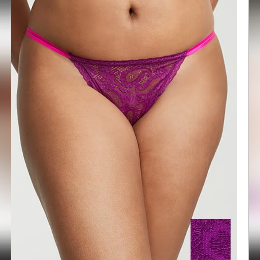 Victoria Secret- Magenta & Hot Pink Lacie-Lace Strappy Cheekies-M